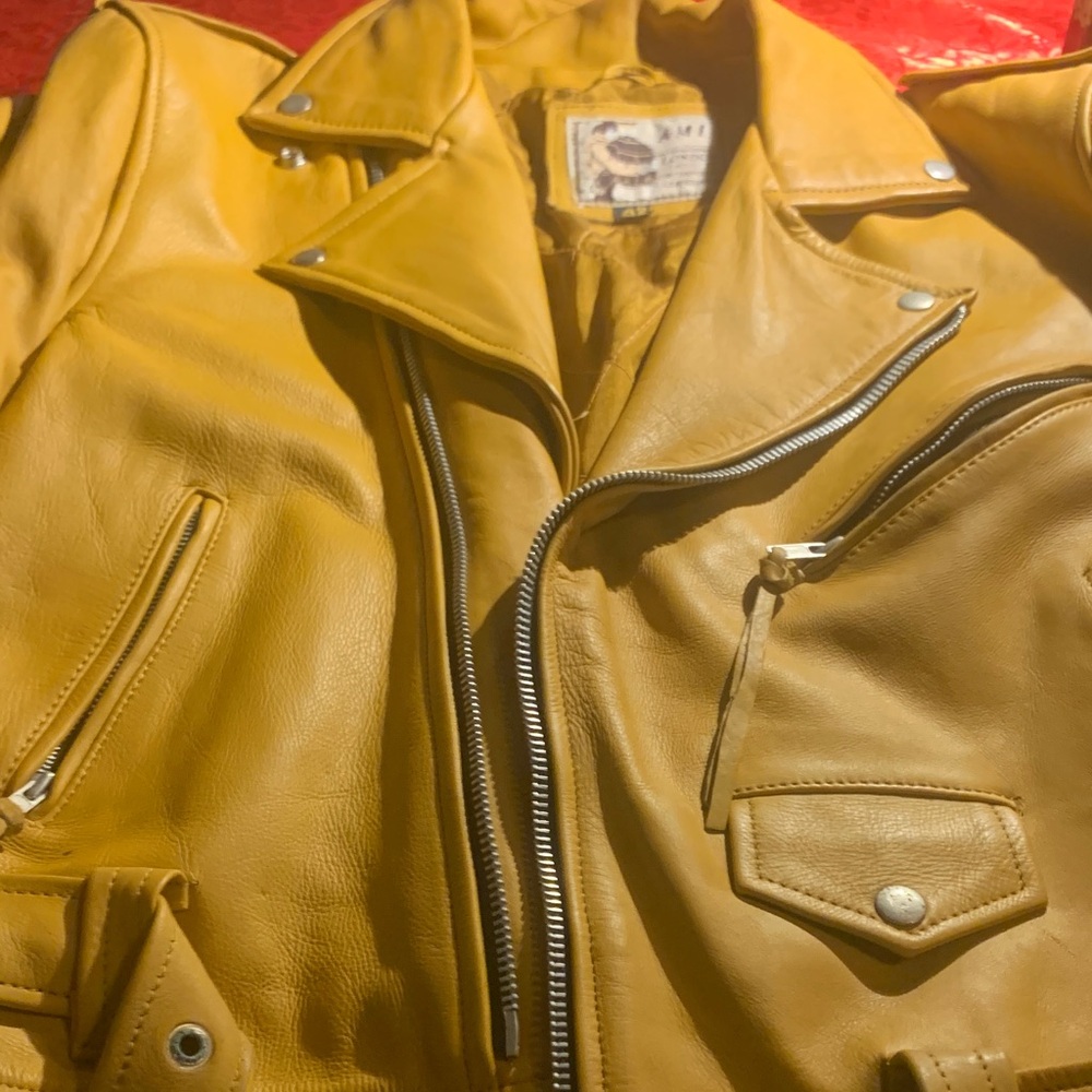 Mustard Yellow Leather Moto Jacket